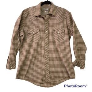 Vintage Pearl Snap 70’s Brown Western Cowboy Shirt Long Sleeve 16.5 32/33 Punchy